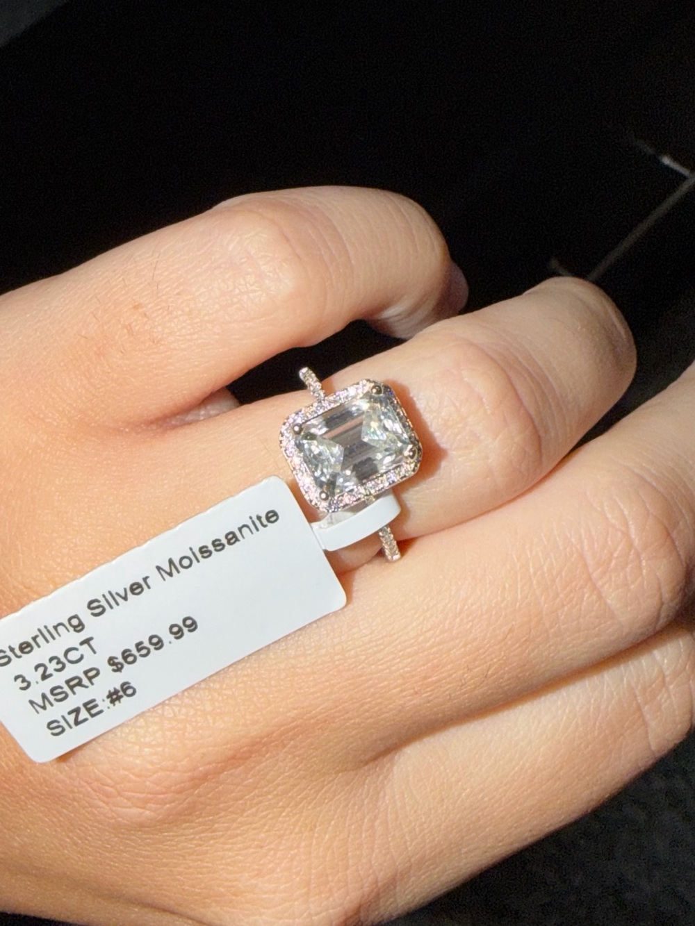 Sterling Silver Moissanite Halo Ring - White - Size 6